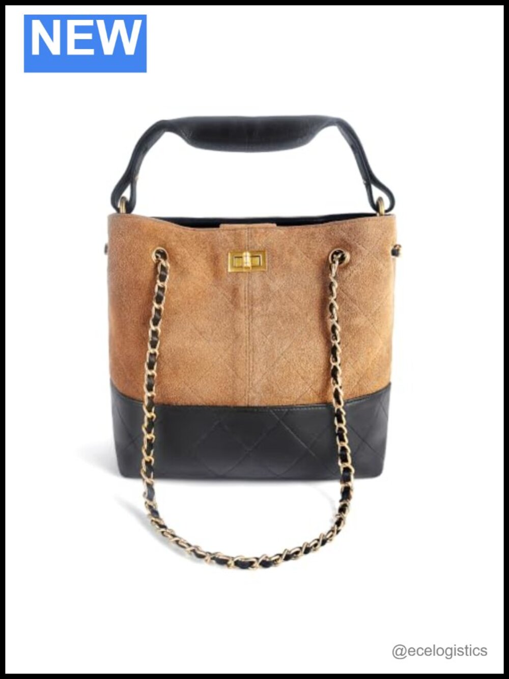 Vintage Women's Suede & Leather Hobo Bag Quilted Sheepskin Bucket Purse